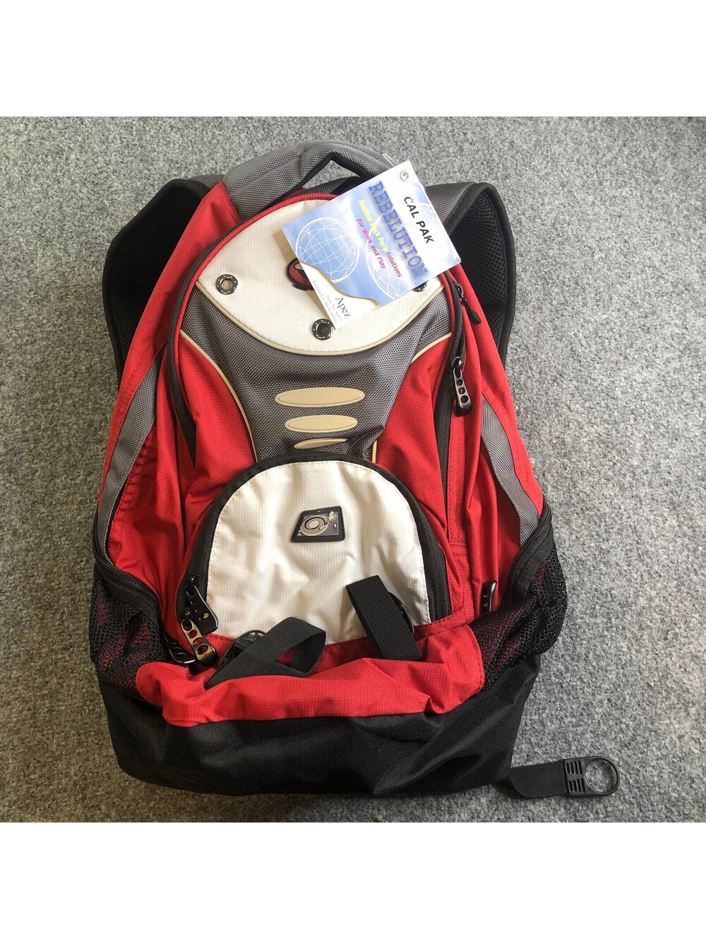 CalPak Backpack Unisex Red Gray Black Ripstop Ballistic Apez K805 18 x 12.5 x 7
